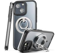 ENCASED MAG-AIR Designed for iPhone 15 Case with Finger Stand Ring Grip - Compatible with MagSafe, Shockproof AirGuard Technology (Clear/Black)