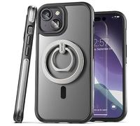 Encased MAG-AIR Designed for iPhone 15 Plus Case with Finger Stand Ring Grip, AirGuard Technology, Clear/Black (iP15-PLUS 6.7") Compatible with MagSafe