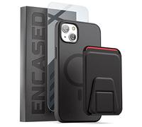Encased MAG SlimShield with Wallet for iPhone 14 PLUS Case with Card Holder Kickstand and Screen Protector - Compatible with MagSafe (3-in-1) Black