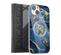 ENCASED Magnetic Case Designed for iPhone 14 PLUS with Screen Protector - Compatible with MagSafe Phone Accessories (Blue Marble)