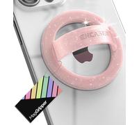 Encased Magnetic Phone Grip Holder (Compatible with MagSafe) Thin Silicone Finger Loop Ring for iPhone (Pink Glitter)