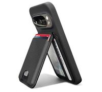 ENCASED Magnetic Wallet for Google Pixel 10, 10 Pro XL, Compatible with PixelSnap Magnet Cases - Bifold Nugan Leather Card Holder with ID Display Pocket (Kickstand Phone Stand) Carbon Fiber Black