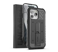 ENCASED Pantera Armor Designed for iPhone 14 Pro Max Case with Built-in Screen Protector - Ultra Rugged [MIL-Spec] Shockproof Full-Body Cover with Kickstand (Black)