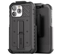Encased Pantera Holster Designed for iPhone 14 Pro Max Case with Built-in Screen Protector and Belt Clip - Ultra Rugged [MIL-Spec] Full Body Protective Armor with Kickstand (Black)