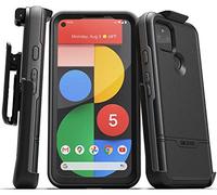 Encased Pixel 5 Case with Screen Protector and Belt Clip (Rebel Shield) Heavy Duty Full Body Cover with Build-in Screen Guard and Holster for Google Pixel 5 5G - Black