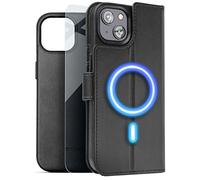 ENCASED Primo-S Magnetic Folio Compatible with MagSafe - Designed for iPhone 14 Wallet Case with Removable Card Holder and Screen Protector (Black Leather)