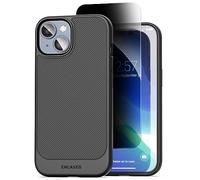 ENCASED Privacy Case Designed for iPhone 15, Slim Grip Cover with Tempered Glass Privacy+ Screen Protector (Anti-Spy) Thin Armor, Matte Black