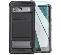 ENCASED Protective Armor for Google Pixel 7a Case with Stand and Screen Protector [Falcon Series] Full Body Phone Cover with Metal Kickstand (Black)