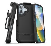 Encased Rebel-Armor for iPhone 16 Case with Belt Clip, (Compatible with MagSafe) Rugged Magnetic Cover with Phone Holster (Black)