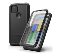 ENCASED RebelShield Designed for Google Pixel 4a 5G Hard Case with Screen Protector, Shockproof Full Body Protective Cover with Build-in Screen Guard Black