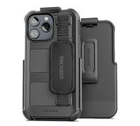 Encased Rugged Hand Strap Case for iPhone 15 PRO with Belt Clip Phone Holster, Shockproof Heavy-Duty Protection (Black)