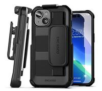 Encased Rugged Hand Strap Case for iPhone 15 with Belt Clip Holster - [Heavy Duty] Full-Body Phone Protection (Black)