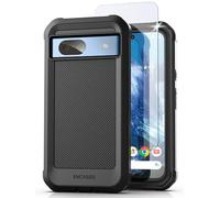 ENCASED Shockproof Case for Google Pixel 8A with Screen Protector (Tempered Glass), Ultra Rugged Heavy-Duty Phone Cover (Matte Black)