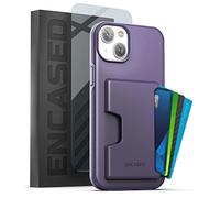ENCASED Shockproof Wallet Case Designed for iPhone 14 Plus with Card Holder and Screen Protector (4 Credit Cards/IDs) - Purple