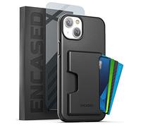 ENCASED Shockproof Wallet Case Designed for iPhone 14 Plus with Card Holder and Screen Protector (4 Credit Cards/IDs) - Black