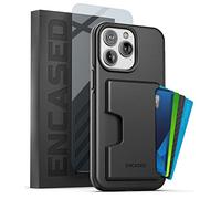 ENCASED Shockproof Wallet Case Designed for iPhone 14 PRO with Card Holder and Screen Protector (4 Credit Cards/IDs) - Black