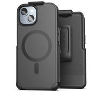 Encased SlimShield Designed for iPhone 15 Belt Clip Case with Holster (Compatible with MagSafe) Black (V2 Revised Buttons)