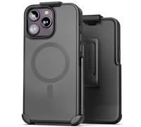 Encased SlimShield for iPhone 15 Pro Belt Clip Case with Phone Holster (Compatible with MagSafe) Matte Black (V2 Revised Buttons)