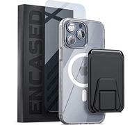 Encased Wallet Case Set Designed for iPhone 14 PRO Case with Magnetic Card Holder, Kickstand and Screen Protector - Compatible with MagSafe, Crystal Clear (3-in-1)