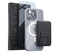ENCASED Wallet Case Set Designed for iPhone 14 Pro Max Case with Magnetic Kickstand Card Holder (Screen Protector Included) Compatible with MagSafe, Crystal Clear (3-in-1)