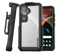 Encased Waterproof Belt Case Designed for Samsung Galaxy S24 - Full Body Protective Case with Screen Protector Built-in with Holster Clip (Clear/Black)