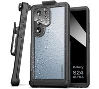 Encased Waterproof Belt Case Designed for Samsung Galaxy S24 Ultra - Full Body Protective Case with Screen Protector Built-in with Holster Clip (Clear/Black)