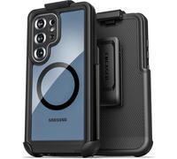 Encased Waterproof Case for Samsung Galaxy S25 Ultra with Belt Clip - Full Body Protective Cover with Built-in Screen Protector & Holster, Magnetic Charging [MagSafe Compatible] (IP68) (Clear/Black)