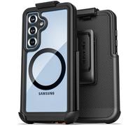 Encased Waterproof Case for Samsung Galaxy S25 with Belt Clip - Full Body Shockproof Cover with Built-in Screen Protector & Holster - Magnetic Charging [MagSafe Compatible] (IP68) (Clear/Black)