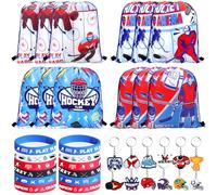 ENCETARDE 36 PCS Party Favors - 12PCS Drawstring Bags, Silicone Bracelets, Motivational Keychains for Ice Hockey Sports Party Birthday Gifts