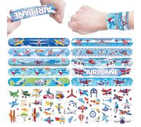 ENCETARDE 60PCS Airplane Party Set, 30PCS Temporary Tattoos, 30PCS Slap Bracelets, Airplane Themed Birthday Supplies, Plane Party decoration, Baby Shower Gifts, Classroom Rewards, Decor for Kids
