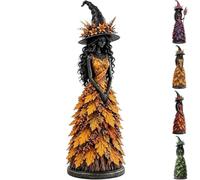 Enchanted Autumn Witch Figurine, Autumn Maple Leaf Witch Resin Statue Figurine, Halloween Witch Statue Fall Tabletop Decor for Mantel Fireplace Tiered Tray, Gothic Harvest Halloween Decor，Yellow：L