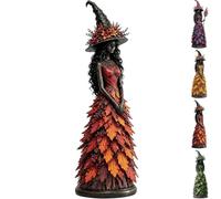 Enchanted Autumn Witch Figurine, Autumn Maple Leaf Witch Resin Statue Figurine, Halloween Witch Statue Fall Tabletop Decor for Mantel Fireplace Tiered Tray, Gothic Harvest Halloween Decor，Orange：L