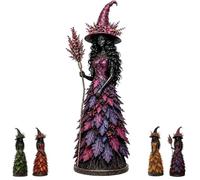 Enchanted Autumn Witch Figurine, Elegant Halloween Witch Statue with Layered Fall Leaf Dress, Autumn Harvest Resin Witches Home Decor, for Mantel, Bookshelf, Entryway (#B,12in)