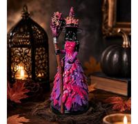 Enchanted Autumn Witch Figurine, Halloween Witch Statue with Layered Fall Leaf Dress, Seasonal Witches Statue for Fireplace Mantel,Gothic Halloween WitchStatue,Harvest Decoration Gift