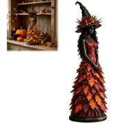 Enchanted Autumn Witch Figurine, Halloween Witch Statue with Layered Fall Leaf Dress, Seasonal Witches Statue for Fireplace Mantel,Shelf,Homes Office,Harvest Decoration Gift