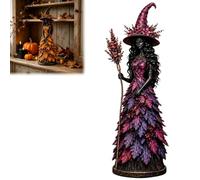 Enchanted Autumn Witch Figurine, Halloween Witch Statue with Layered Fall Leaf Dress, Seasonal Witches Statue for Fireplace Mantel,Shelf,Homes Office,Harvest Decoration Gift