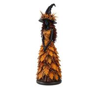 Enchanted Autumn Witch Figurine, Resin Fall Leaf Statue, Tabletop Decor | Blends harvest tones with whimsical fantasy, pairing well with fall leaves, fairy lights, and rustic decor