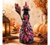 Enchanted Autumn Witch Figurine, Resin Fall Leaf Tabletop Halloween Decor