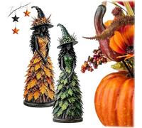 Enchanted Autumn Witch Figurine Resin Statue with Leaf Dress，2PC-D