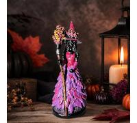 Enchanted Autumn Witch Figurine Resin Tabletop Statue, Halloween Witch Statue With Layered Fall Leaf Dress, Place on Mantelpiece, Bookshelf, Or Living Room, A Charming Home Decoration