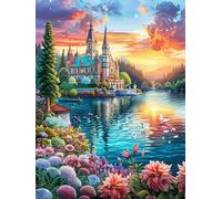 Enchanted Castle by A Lake 300 Pieces Premium Jigsaw Puzzle Fairy Tale Scenery Cartoon Adult Jigsaws Educational Challenge Mental Exercise Wall Art Winter Rigid Cardboard 300 PCS