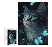 Enchanted Cat with Butterflies Decorative Wooden Puzzle, 300 PCS - New Year Party Activity; for Couples, Friends And Family