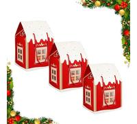 Enchanted Christmas Cottage Gift Box, 3D Pop Up Christmas House Gift Boxes, Large House Shaped Gifts Boxes a Wreath on The Door Mansion Ideal for Home Presents for Treats (Red,3PCS)
