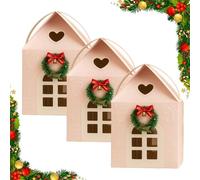 Enchanted Christmas Cottage Gift Box, 3D Pop Up Christmas House Gift Boxes, Large House Shaped Gifts Boxes a Wreath on The Door Mansion Ideal for Home Presents for Treats (Pink,3PCS)
