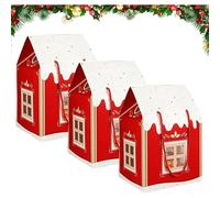 Enchanted Christmas Cottage Gift Box, 3D Pop Up Christmas House Gift Boxes, Large House Shaped Gifts Boxes a Wreath on The Door Mansion Ideal for Home Presents for Treats (B, 3PC)