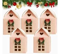 Enchanted Christmas Cottage Gift Box, 3D Pop Up Christmas House Gift Boxes, Reusable Xmas House Packaging for Treats Candies Cookie with Lid for Home Presents Candies Container (A-5PCS)