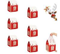 Enchanted Christmas Wonderland Cottage Gift Box House Shaped, Gift Boxes for Presents Large, with Wreath Decoration, for Holiday Cottage Decor and Gifting. (Red,6Pcs)