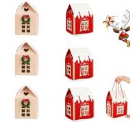 Enchanted Christmas Wonderland Cottage Gift Box House Shaped, Gift Boxes for Presents Large, with Wreath Decoration, for Holiday Cottage Decor and Gifting. (Mixed,6Pcs)