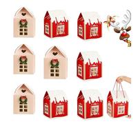 Enchanted Christmas Wonderland Cottage Gift Box House Shaped, Gift Boxes for Presents Large, with Wreath Decoration, for Holiday Cottage Decor and Gifting. (Mixed,9Pcs)