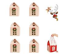 Enchanted Christmas Wonderland Cottage Gift Box House Shaped, Gift Boxes for Presents Large, with Wreath Decoration, for Holiday Cottage Decor and Gifting. (Khaki,6Pcs)